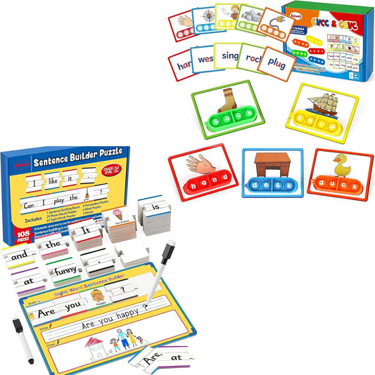 Aizweb Sentence Building,CVCC & CCVC Word Game,Sight Word Phonics Games for Kindergarten 1st Grade Classroom Must Haves,Montessori Reading Learning Games,Speech Therapy Special Education Manipulative