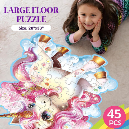 Jumbo Floor Puzzle for Kids,48 Piece Unicorn Large Jigsaw Puzzles,Puzzle for Toddler Ages 3-5,Fun Educational Preschool Learning Toy Easter Gift for Boys & Girls Ages 4-8