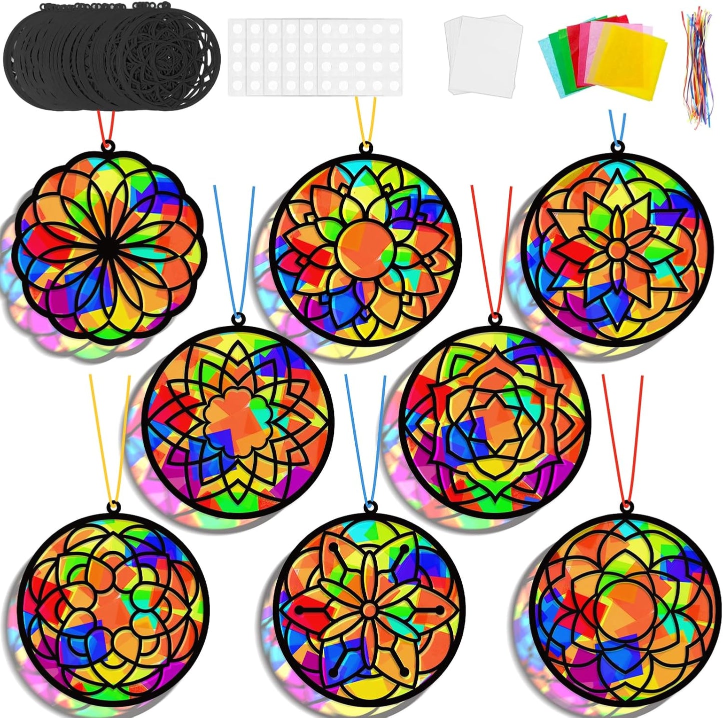Lonfliness 32 Sets Solar System Suncatchers Crafts Kit DIY Outer Space Window Stained Glass Effect Paper Planet Home School Classroom Decoration Art Craft Creative Activity Project Gift Favor