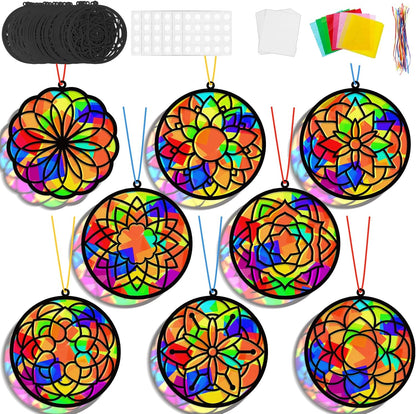 Lonfliness 32 Sets Solar System Suncatchers Crafts Kit DIY Outer Space Window Stained Glass Effect Paper Planet Home School Classroom Decoration Art Craft Creative Activity Project Gift Favor