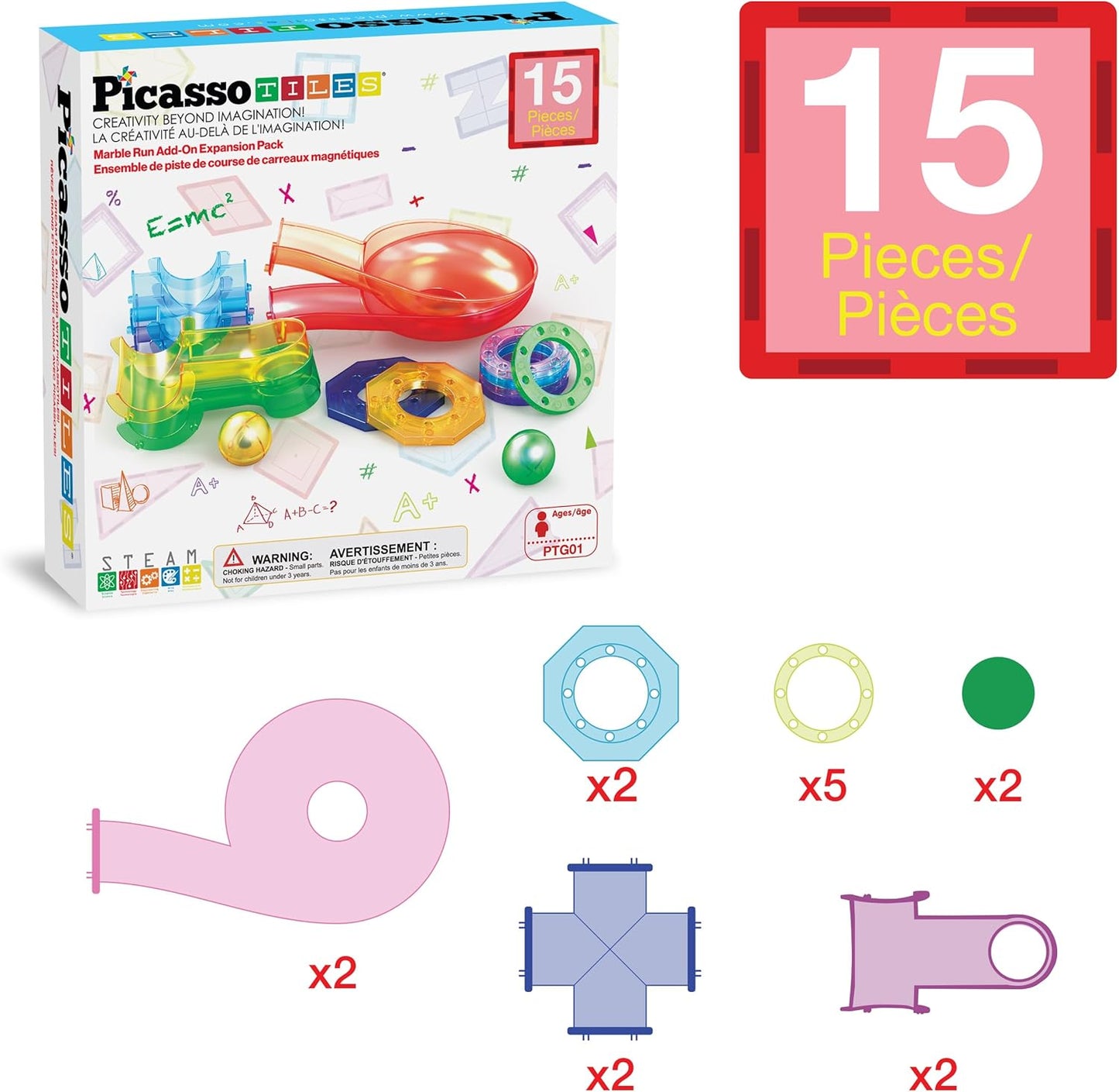 PicassoTiles 70pc Marble Run Magnetic Tiles STEM Set for Kids Ages 3 and Older Magnet Tile Marbles Maze Building Blocks Brain Development Toy Preschool Educational Learning Construction Playset PTG70