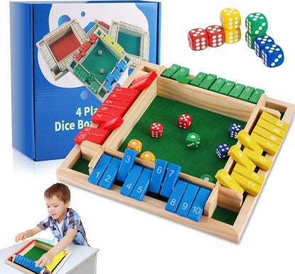 Shut The Box Game Wooden, 1-6 Players Dice Board Game for Adults and Kids, 10 Numbers Math Games - Educational and Entertaining, Classic Table Flip Blocks for Family Game Night
