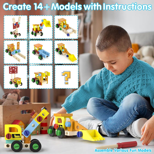 MindPal 45 Pcs Kids Tool Set, Toddler Tool Set with Tool Box, STEM Construction Preschool Educational Toys for Age 3 4 5 6 7 Boys Girls, Wooden Tool Kits Toys, Christmas Birthday Present for Kids