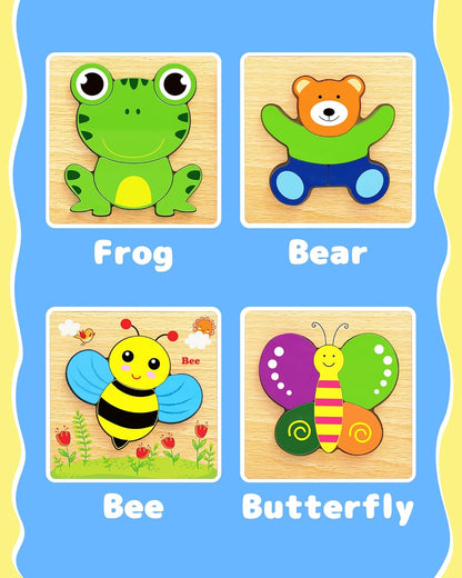 Bekayshad Wooden Puzzles Toddler Toys Gifts for 1 2 3 Year Old Boys Girls, Animal Jigsaw Puzzles Montessori Toys, Learning Educational Christmas Birthday Gifts for Girls Boys Ages 1-3