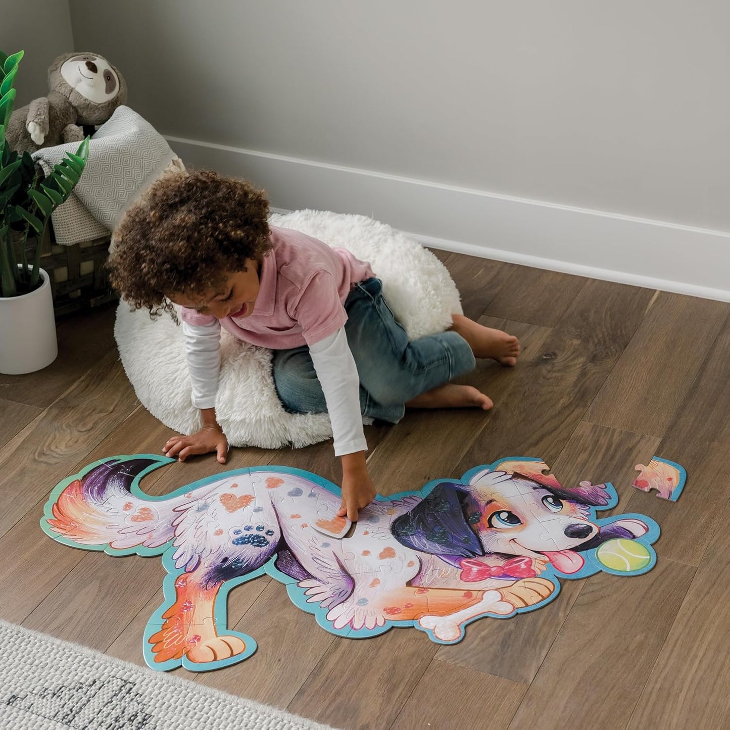 Peaceable Kingdom Giant Floor Puzzles with Uniquely Fun Shaped Pieces for Kids Ages 3+ Gifts for Boys and Girls - Racecar