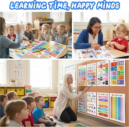 16 Laminated Educational Posters for Toddlers & Kids - Homeschool Supplies & Kindergarten Classrooms - Includes Alphabet ABC, Numbers 1-100, Shapes, Colors, World & USA Map (17x11", Ships Flat)