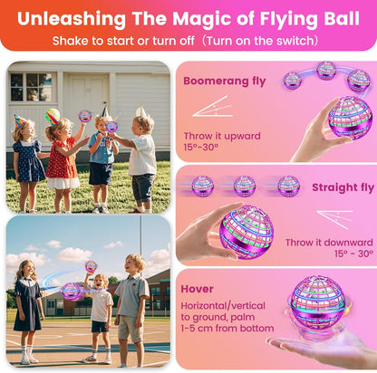 Flying Orb Ball Toy, 2026 Upgrade Hand Controlled Hover Ball with LED Lights,360° Rotating Boomerang Globe Cool Mini Drone, Ideal Birthday&Christmas Gift for Boys Girls-Blue & Purple