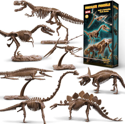 7-Pack Big Dinosaur Fossil Skeleton Building Kit | Take Apart & Rebuild Dinosaur Bones Models | STEM Science Archaeology Toy Gift for Kids 6+ | T-Rex, Triceratops, Velociraptor