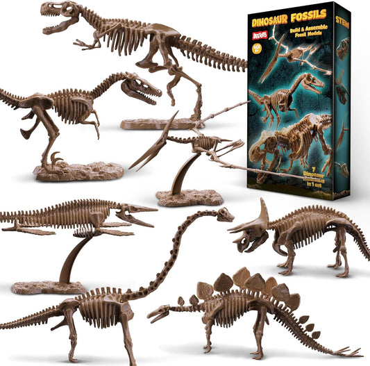 7-Pack Big Dinosaur Fossil Skeleton Building Kit | Take Apart & Rebuild Dinosaur Bones Models | STEM Science Archaeology Toy Gift for Kids 6+ | T-Rex, Triceratops, Velociraptor