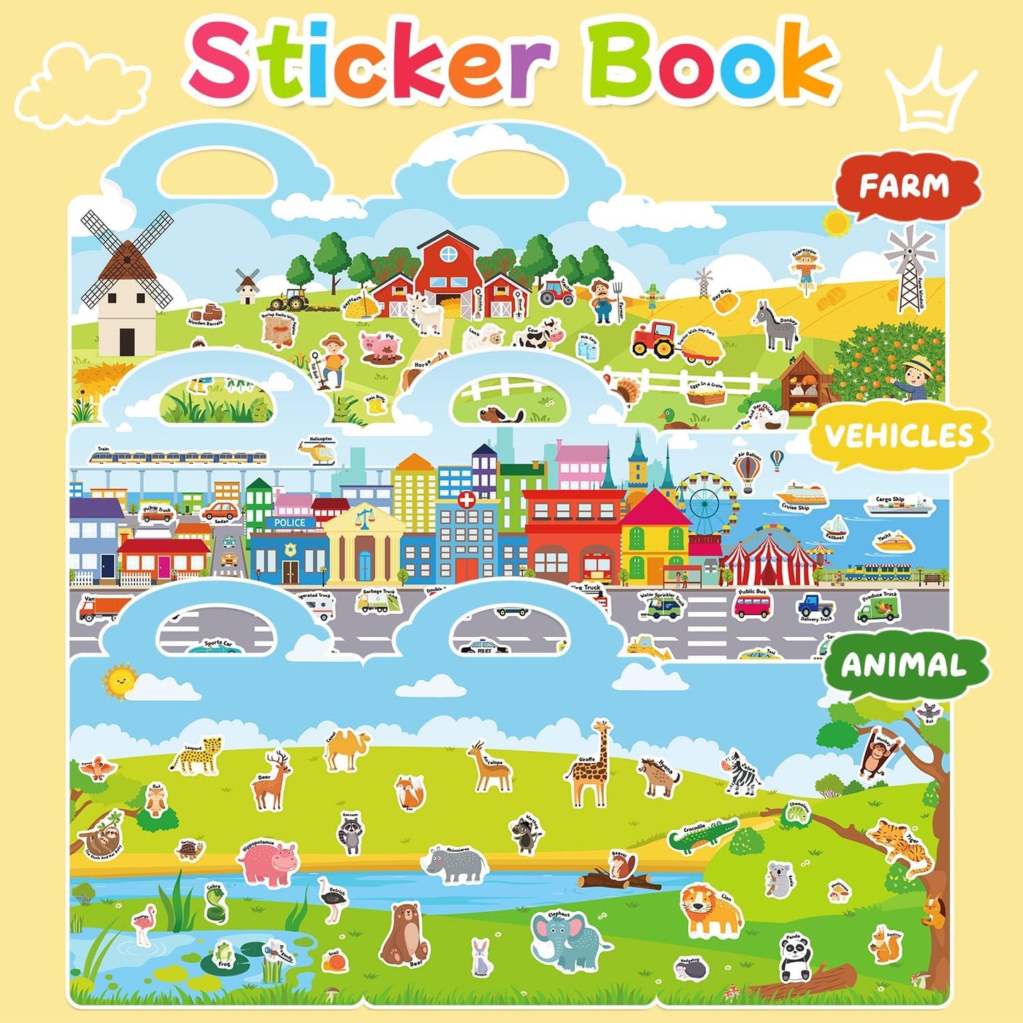 6 Sets Reusable Sticker Book for Toddlers 3-6, Jelly Sticker Books for Toddler, Travel Sticker Activity Toys for Kids 3 4 5 6 Years Old Girls & Boys