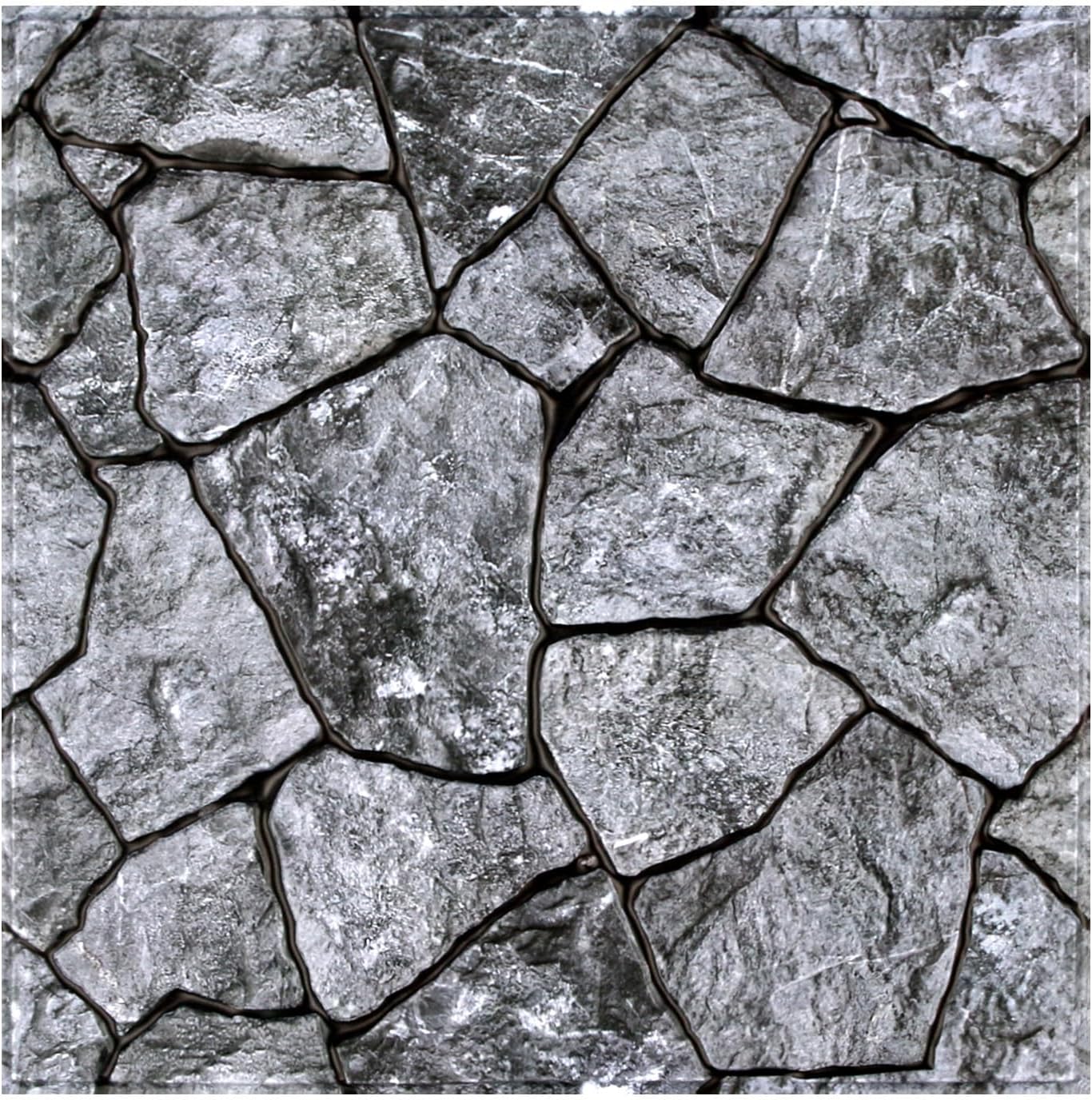 COMSTICKC 3D Faux Gray Stone Wall Sticker Peel and Stick Wall Panels,10 Pcs of 12"X12",Ultra-Light Thin PVC Decorative Tiles Rocks Stone Backsplash Interior Decor,Paintable