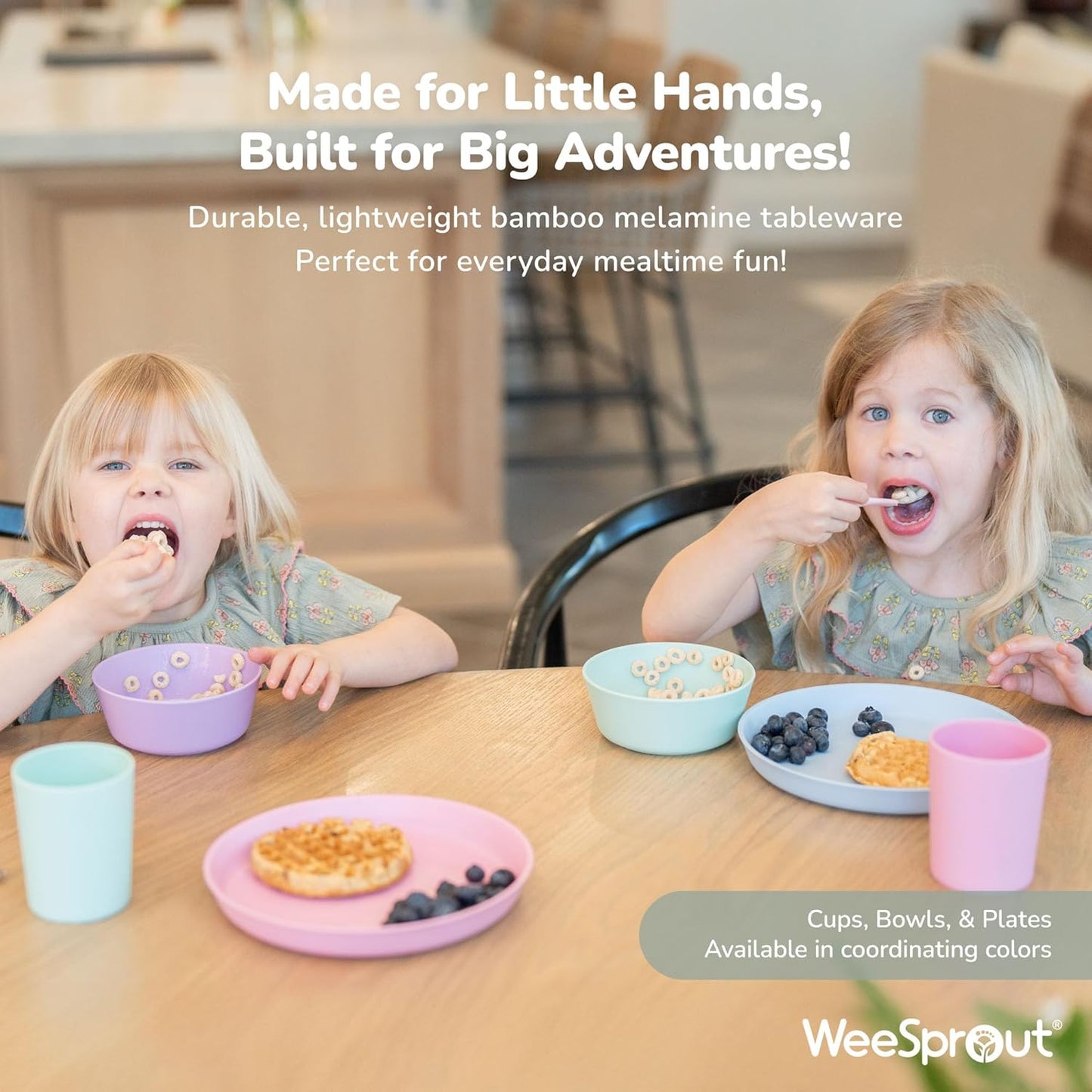 WeeSprout Bamboo Toddler Cups - 4 pc Set (10 fl oz), Organic & Non-Plastic Cup Pack for Toddlers, Big Kids or Baby, Natural