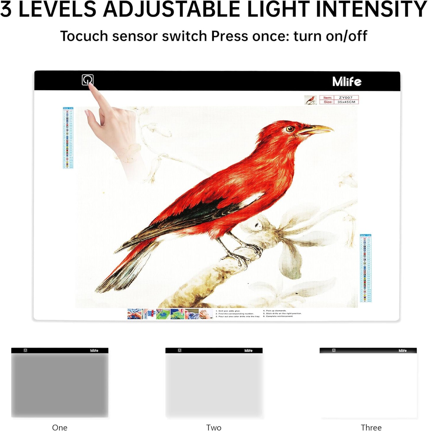 Mlife B4 LED Light Pad Kit - Upgraded Diamond Art Painting Light Box Dimmable Tracing Light Board, Sketching, Animation, Drawing Light Box with 4 Fasten Clips and Metal Stand