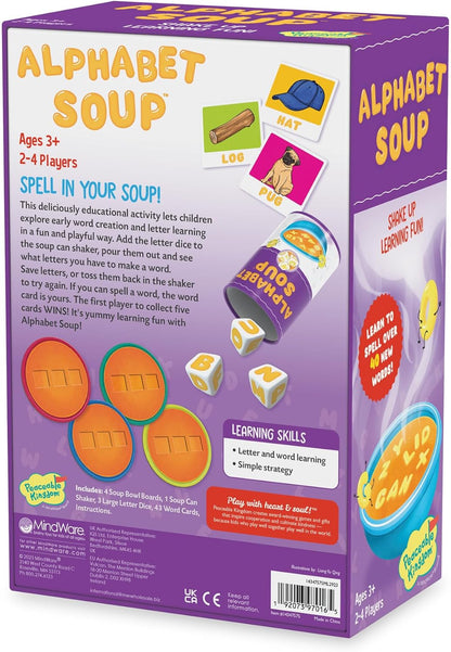 Peaceable Kingdom Alphabet Soup Spelling Game - Educational Boardgame for Kids Aged 3 and Up - Preschool Learning Activities - Kindergarten Learning Games