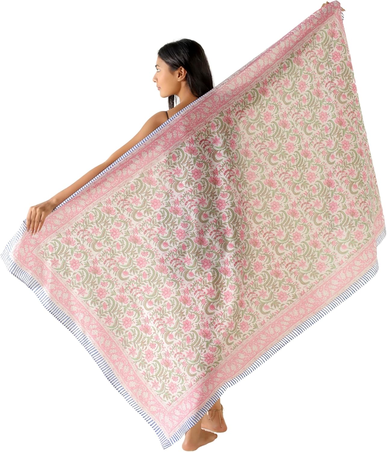100% Cotton Sarong Cover Up for Women Indian Block Print Beach Wrap Skirt Long Boho Swimsuit Bikini Pareo (73” x 43”)