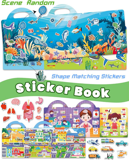 Walenced Reusable Sticker Book for Toddlers, Stickers for Kids, Toddler Sticker Book, Toddler Craft Activities, Toddler Travel Toys Ages 3 and Up Boy Girl Birthday Gifts
