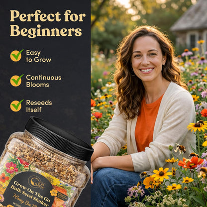 Mini Wildflower Seed Shaker - Save The Bees Seed Mix, by GevaGrow | 80,000+ Seeds | Pollinator & Bee Attracting Flower Seeds Bulk for Planting in Pots & Outdoor Gardens | 2 Ounce