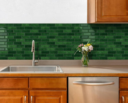 Thick Green Peel and Stick Tile Backsplash 12"x12" Self Adhesive Wall Marble Tiles for Kitchen (10-Sheet)