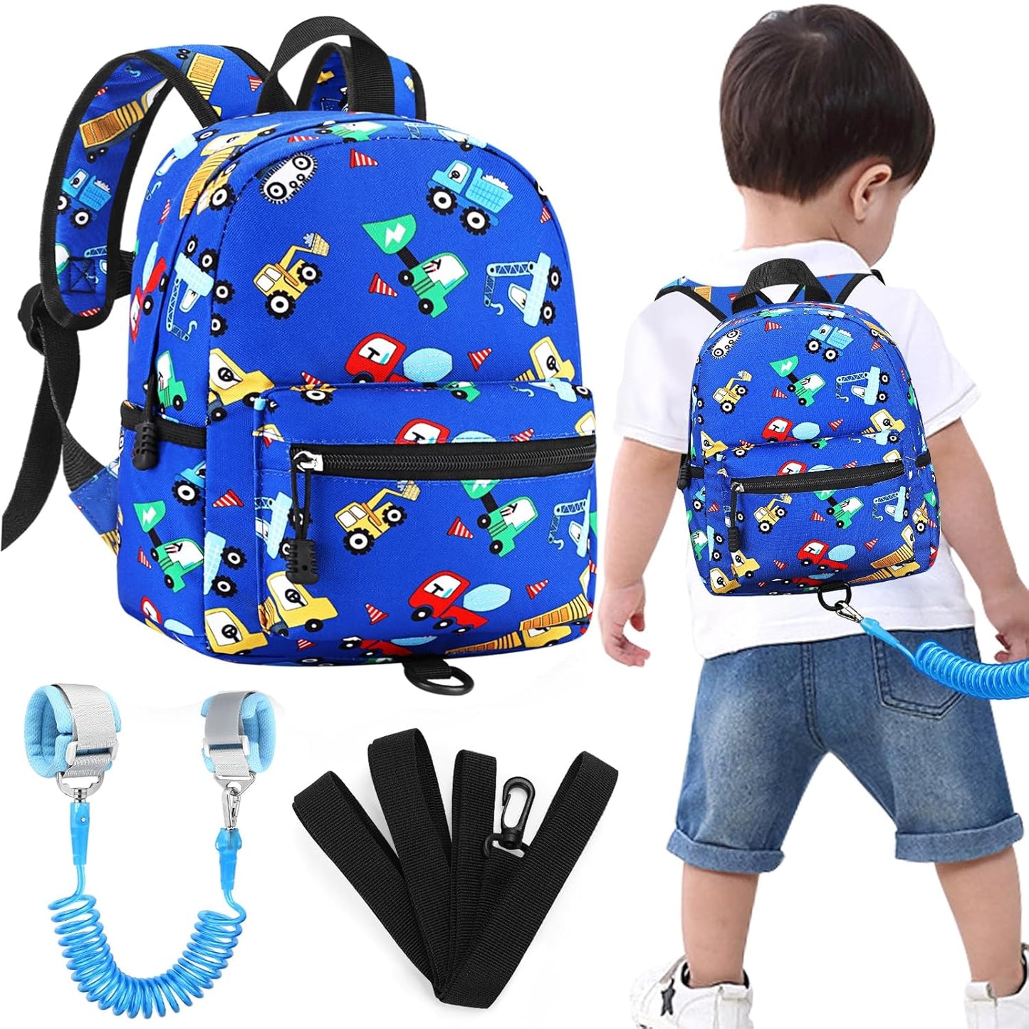 Accmor Toddler Backpack Leash, Mini Child Backpack with Anti Lost Wrist Link, Cute Kids Backpack Leash Walking Harness for Outdoor Travel, Small Excavator Backpack Tether for Baby Boys Girls Ages 1-3
