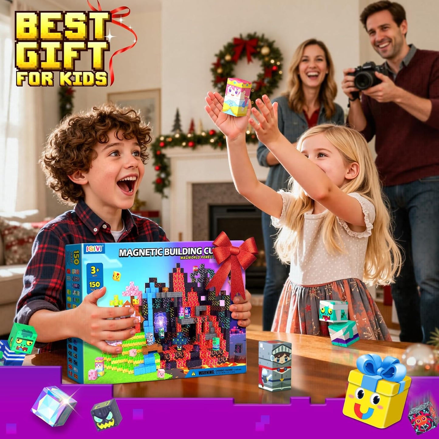 Magnetic Blocks - Build Mine 3D Magworld Forest Lava Set, STEM Magnetic Building Blocks for Kids Ages 4-6 6-8 8-12, Educational Sensory Toys for Toddlers, Birthday Gifts for 3+ Years Old Boys & Girls