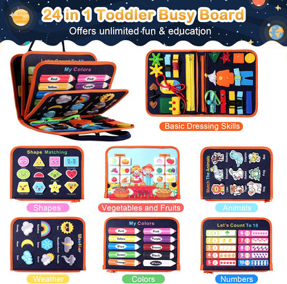 Teefrye Toddler Busy Board Montessori Toys for Toddlers 1-3 Year Old Educational Activity Book Board Sensory Travel Toys Ages 3-5 Preschool Learning Fine Motor Skills Toy Quiet Book Gift for Kids