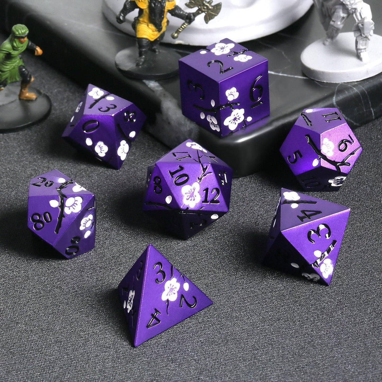 DnDnD Heavy Polyhedral Metal Dice Set with Metal Box, 7-die Shiny Blue Surface with Golden Number for RPG,Dungeons and Dragons,Pathfinder,Shadowrun,D&D,Role Palying Game and Math Teaching - Colors A