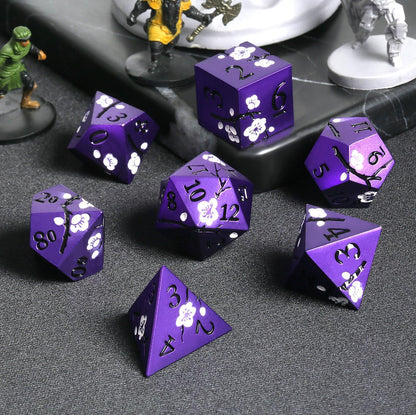 DnDnD Heavy Polyhedral Metal Dice Set with Metal Box, 7-die Shiny Blue Surface with Golden Number for RPG,Dungeons and Dragons,Pathfinder,Shadowrun,D&D,Role Palying Game and Math Teaching - Colors A