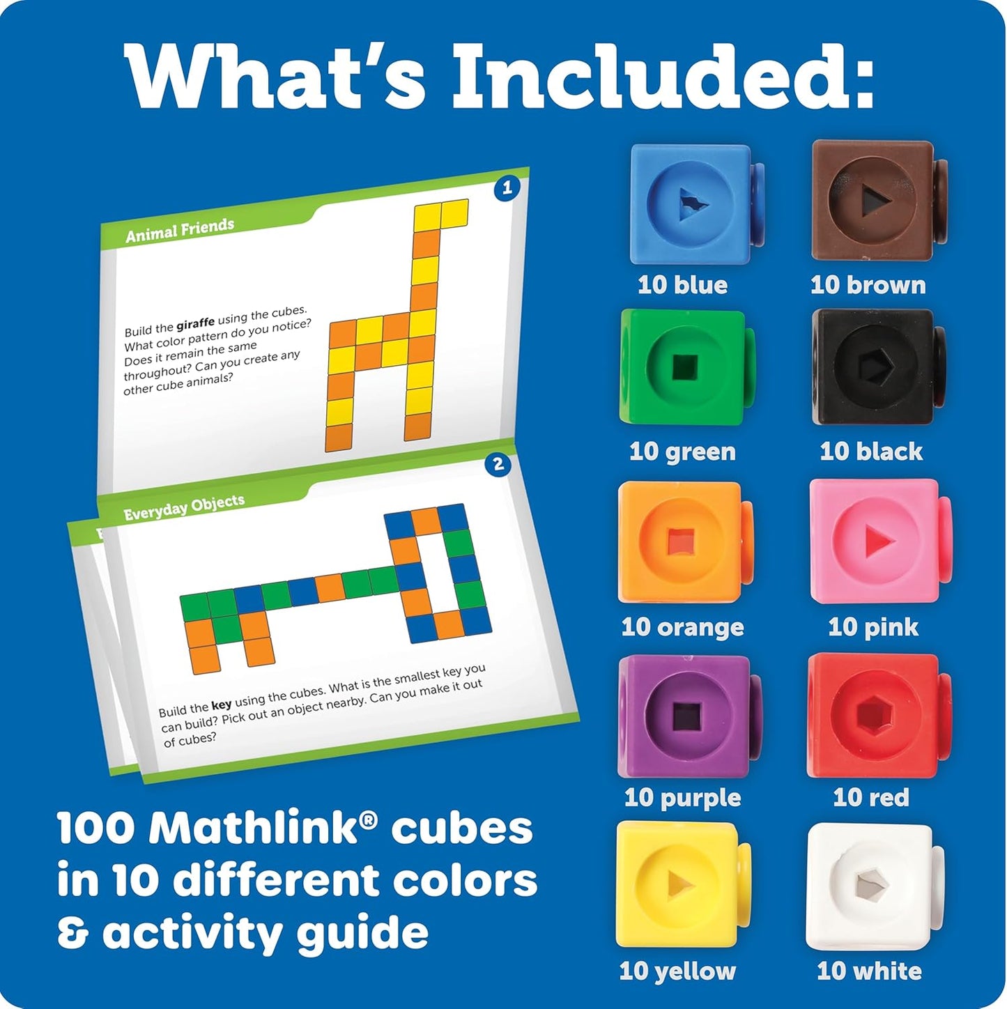 Learning Resources STEM Explorers MathLink Builders - 100 Pieces, Ages 5+ Kindergarten STEM Activities, Math Activity Set and Games for Kids, Mathlink Cubes Activity Set