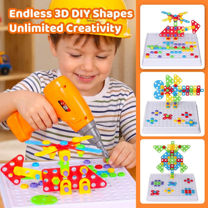 STEM Drill & Build Kit for Kids Ages 3-8 | Electric Toy Drill with 193+ Pieces (Screws, Nuts, Rainbow Fasteners) | Creative Design Construction Toys for Boys Girls | Gift for Birthdays, Christmas