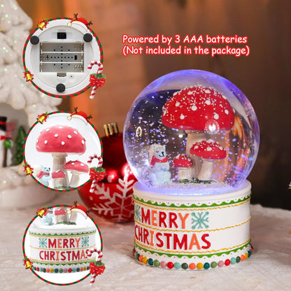 VCUTEKA Christmas Snow Globe, Musical Snow Globes for Girls with Light Up Mushroom and Squirrel, Christmas Snow Globe Decoration Gift, Battery Operated Snowglobes Christmas Décor