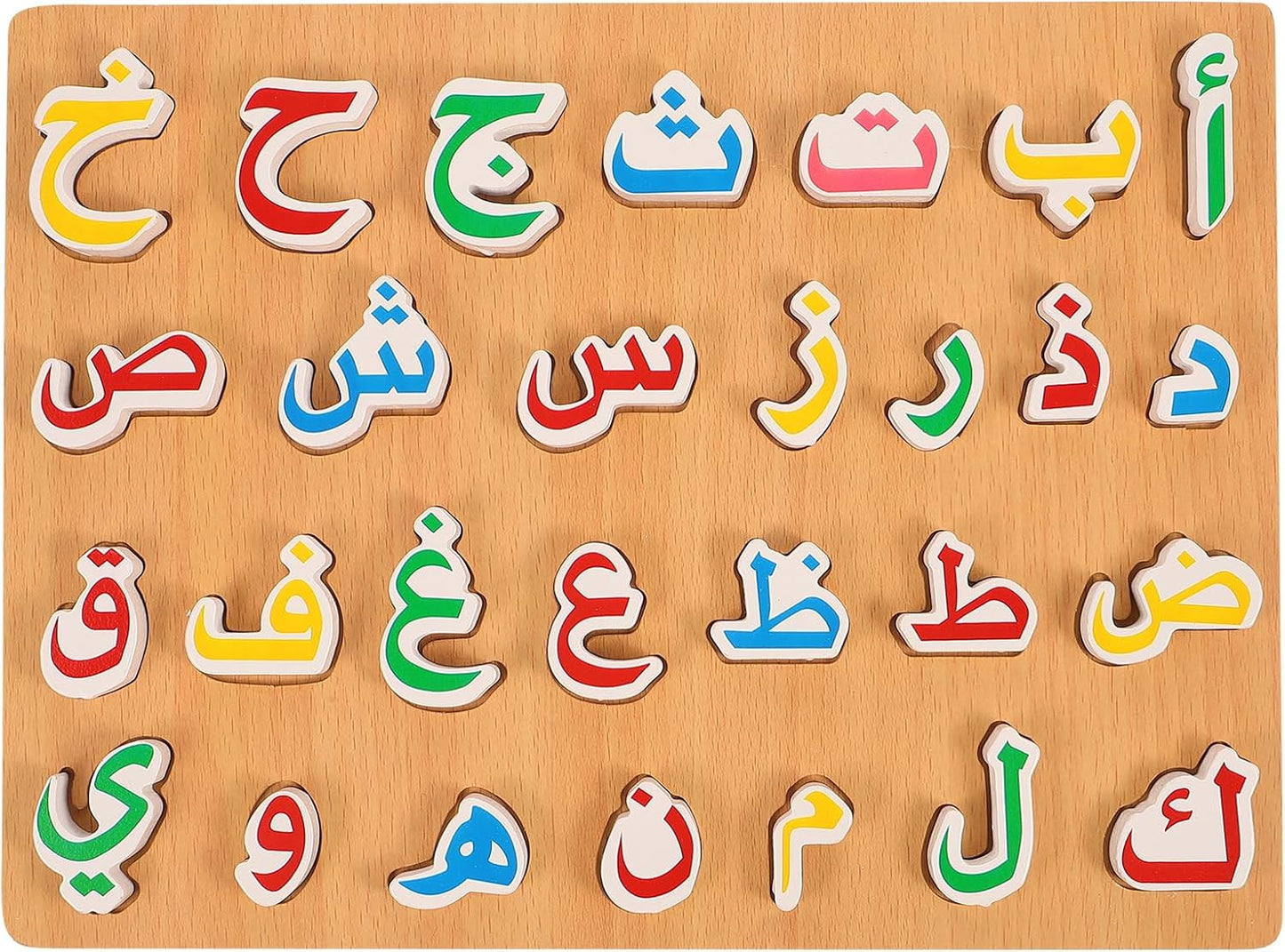 Ipetboom 1 Set Wooden Arabic Alphabet Puzzle Board: Numbers Letters Words Jigsaw for Montessori Preschool Education, Hand Grip Blocks Learning Game Toys for Toddlers Kids Childrens