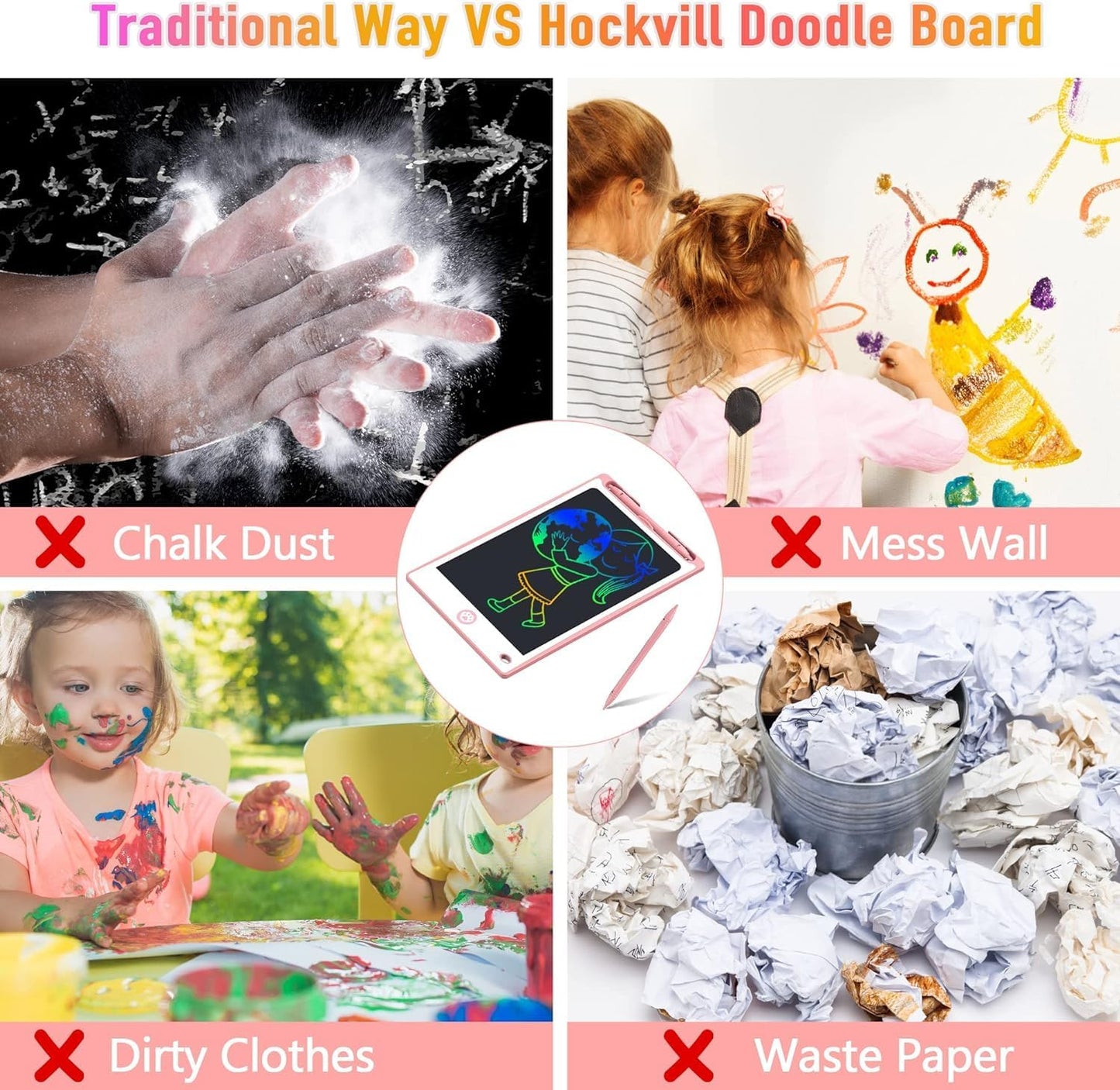 Hockvill LCD Writing Tablet for Kids 16 Inch, Toys for Girls Boys Drawing Pad for 3 4 5 6 7 Year Old Kids Toys, Christmas Birthday Gift for Kids, Toddler Doodle Board Travel Essentials - Pink
