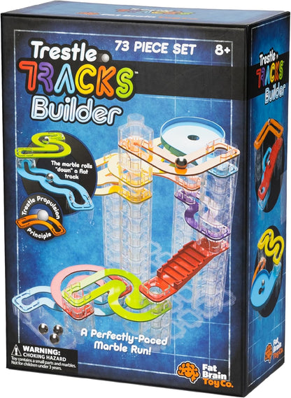 Fat Brain Toys Trestle Tracks Builder Marble Run Set, 73-Piece Modular Marble Track, STEM Toys for Kids, Fun Science Kits for Girl and Boy Ages 8-13+
