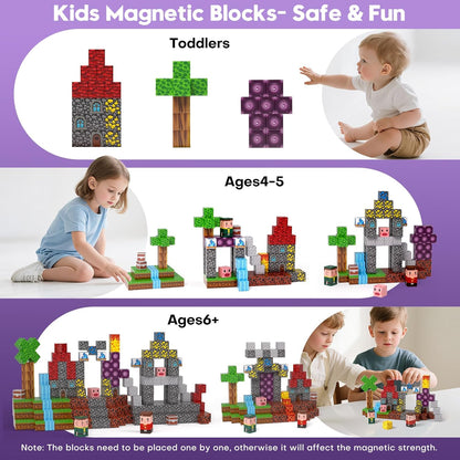 Magnetic Blocks, Magnetic Building Blocks Gryxpox, Magnet Tiles with Adventure World Blocks Toy, Magnetic Blocks For Kids Ages 4-8, STEM Sensory Toys for Ages 3+ Toddlers Kids Girl Boys Birthday Gifts