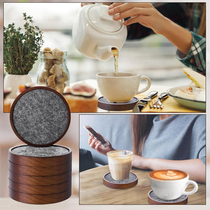 Patelai 12 Pcs Wooden Drink Coasters Set 4.3'' Absorbent and Insulation Felt Stackable Cup Holders for Tabletop Protection, Rustic Glass Coaster for Coffee, Home Decoration