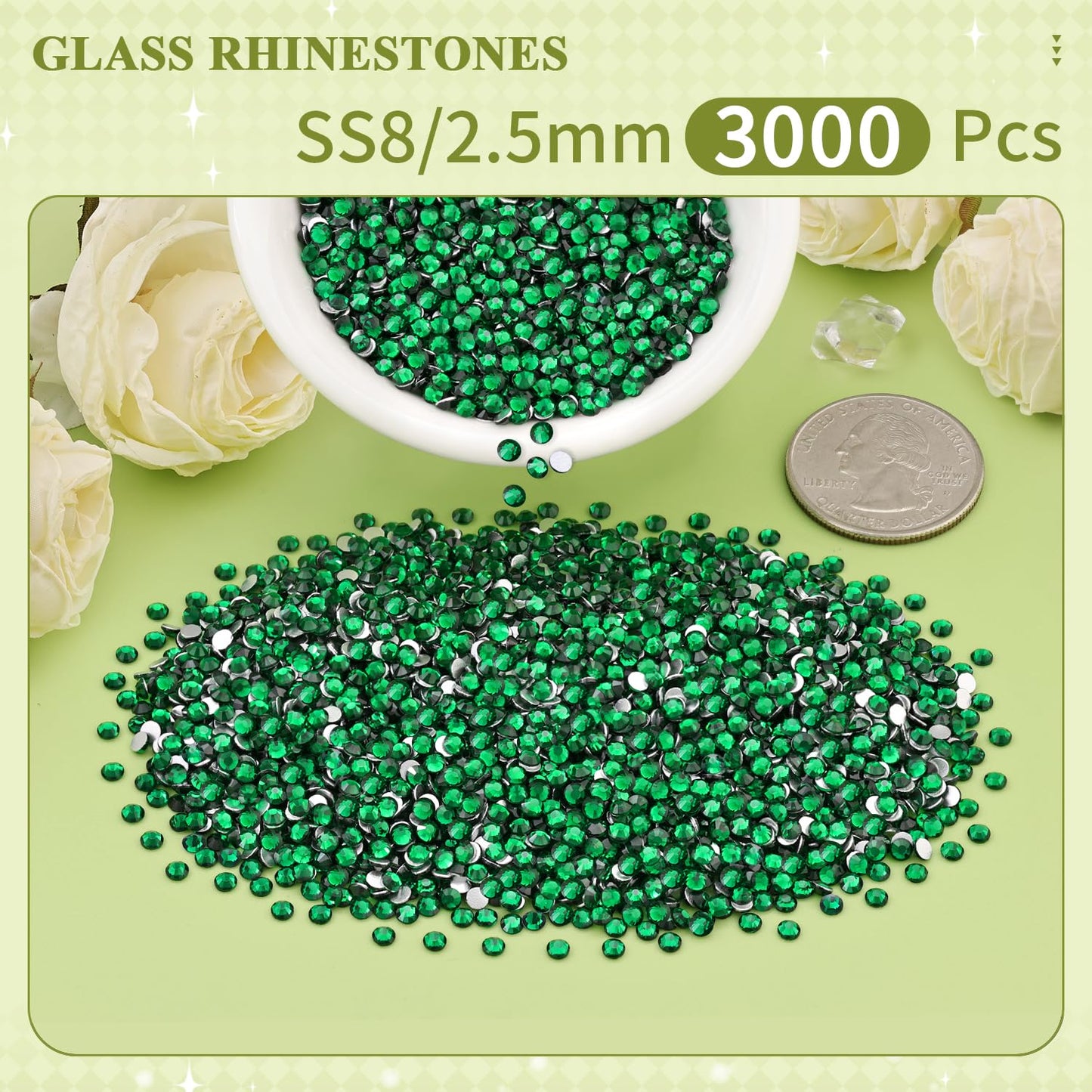 5000PCS SS6/2mm Glass Crystal Rhinestones (Clear), Bedazzling Flatback Rhinestones for Crafting DIY Crafts Nail Art Makeup Decoration, Gems Diamond Charms for Tumbler Shoes Clothing Mug