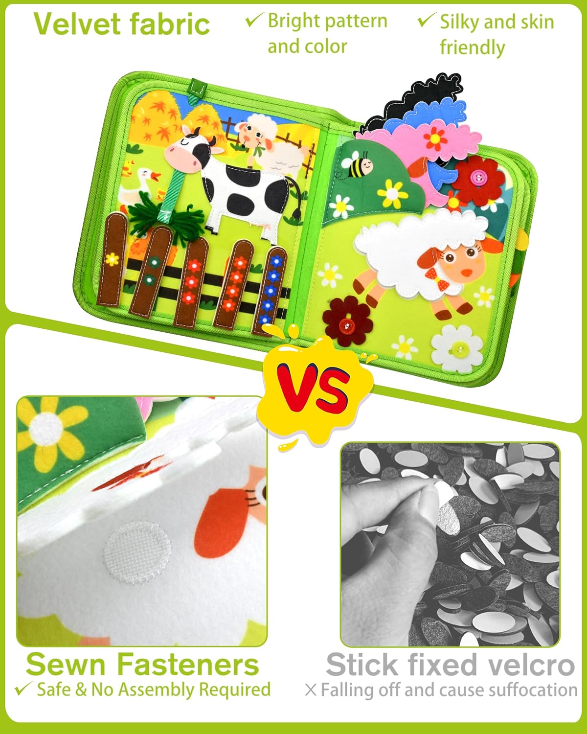 Meafeng Busy Board for Toddlers 1-3 – Montessori Busy Toys for 1 2 3 Year Old Boys Girls, Preschool Educational Travel Quiet Activity Book with Life Skills, Sorting, Matching, and Cognitive Games