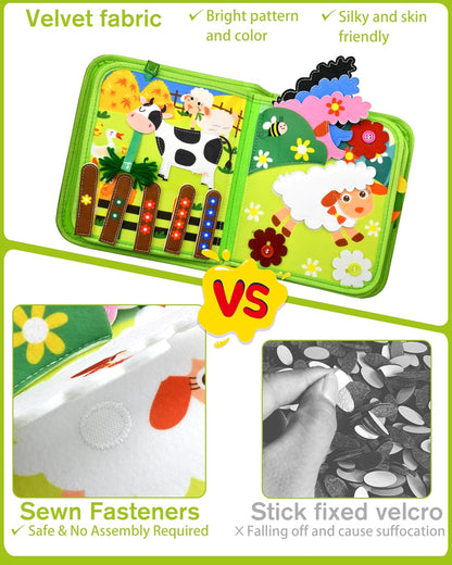 Meafeng Busy Board for Toddlers 1-3 – Montessori Busy Toys for 1 2 3 Year Old Boys Girls, Preschool Educational Travel Quiet Activity Book with Life Skills, Sorting, Matching, and Cognitive Games