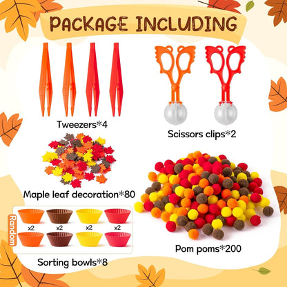EZdhuawuse Summer Sensory Bin Fillers - 268Pcs Summer Beach Fine Motor Toys Counting Sorting for Kids, Felt Beach Ball Palm Tree Pom Poms Cup Clip for Preschool Education Birthday Gift Party Favors