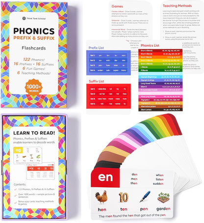 Award-Winning Phonics & Vocabulary Flash Cards (1000+ Words w/Prefixes, Suffixes & CVC) incl. Games & Visual Aids for Ages 4-8, Pre-K to 3rd Grade