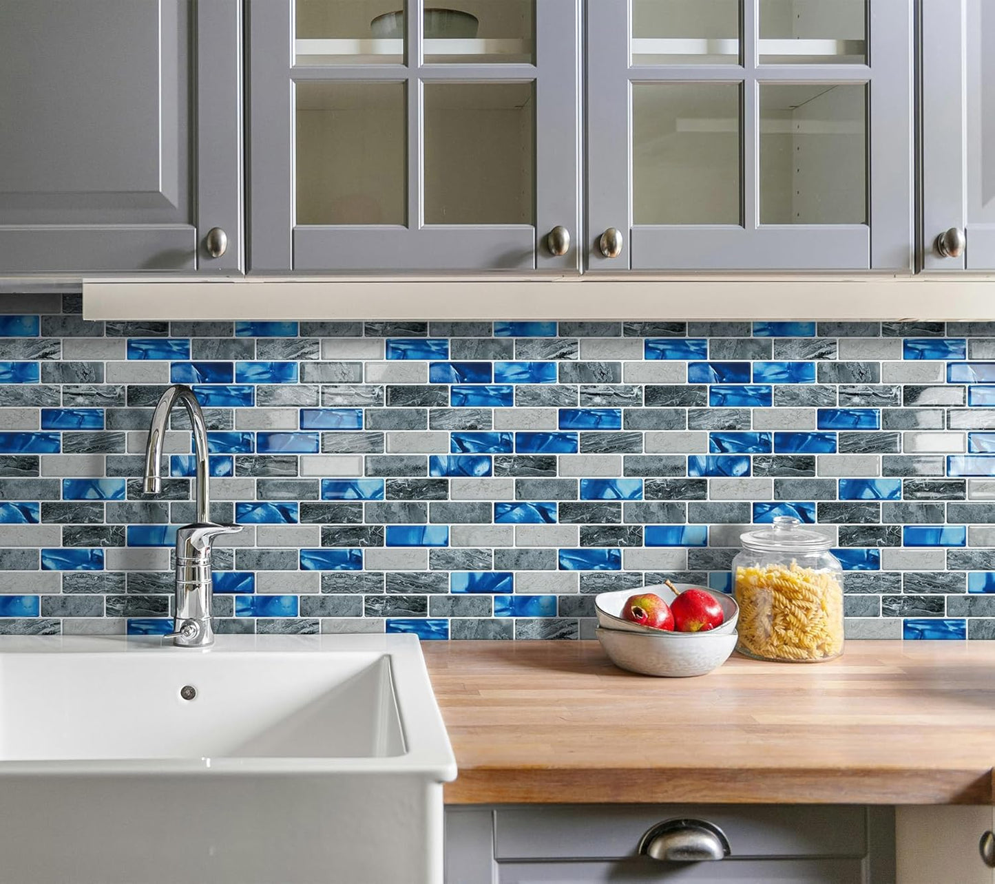Thick Green Peel and Stick Tile Backsplash 12"x12" Self Adhesive Wall Marble Tiles for Kitchen (10-Sheet)