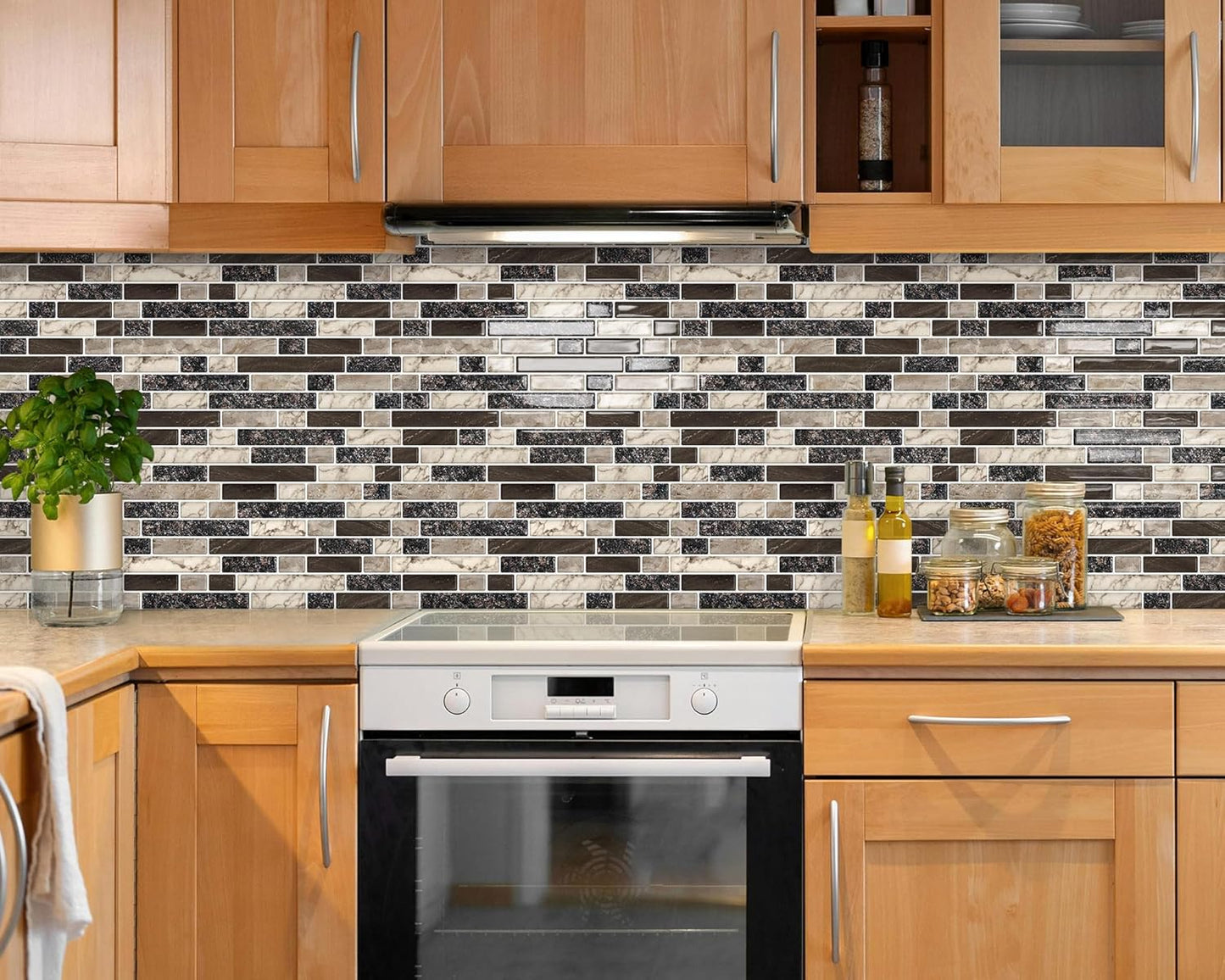 Thick Peel and Stick Backsplash Tile 12"x12" 3D Self Adhesive Marble Tiles for Kitchen and Bathroom Wall (10-Sheet,Brown)