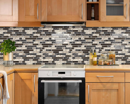 Thick Peel and Stick Backsplash Tile 12"x12" 3D Self Adhesive Marble Tiles for Kitchen and Bathroom Wall (10-Sheet,Brown)