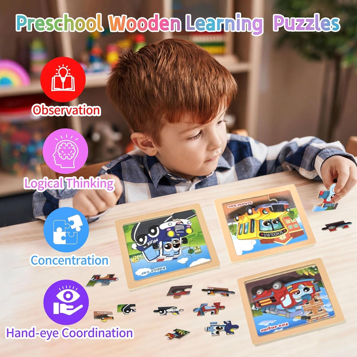 Wooden Animals Puzzles for Toddlers 2-4, 8 Pack 9 PCS Jigsaw Puzzles for Kids 2-4, Wooden Puzzles for Toddlers 3-5, Animal Puzzles for Kids 3-5, Preschool Puzzles Learning Educational Sets Toys
