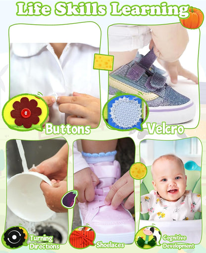 Meafeng Busy Board for Toddlers 1-3 – Montessori Busy Toys for 1 2 3 Year Old Boys Girls, Preschool Educational Travel Quiet Activity Book with Life Skills, Sorting, Matching, and Cognitive Games