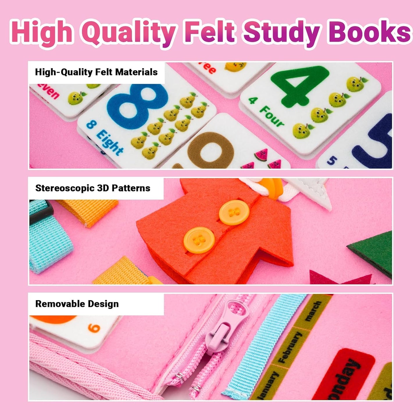 MEGRANATE Montessori Busy Board, Baby Busy Book Educational Learning Toys for Toddlers Quiet Book Activity Books Buckle Toy Fine Motor Skills Toys for 3+ Year Old Kids (Blue)