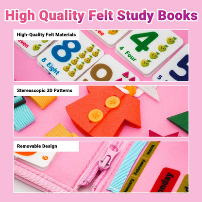 MEGRANATE Montessori Busy Board, Baby Busy Book Educational Learning Toys for Toddlers Quiet Book Activity Books Buckle Toy Fine Motor Skills Toys for 3+ Year Old Kids (Blue)