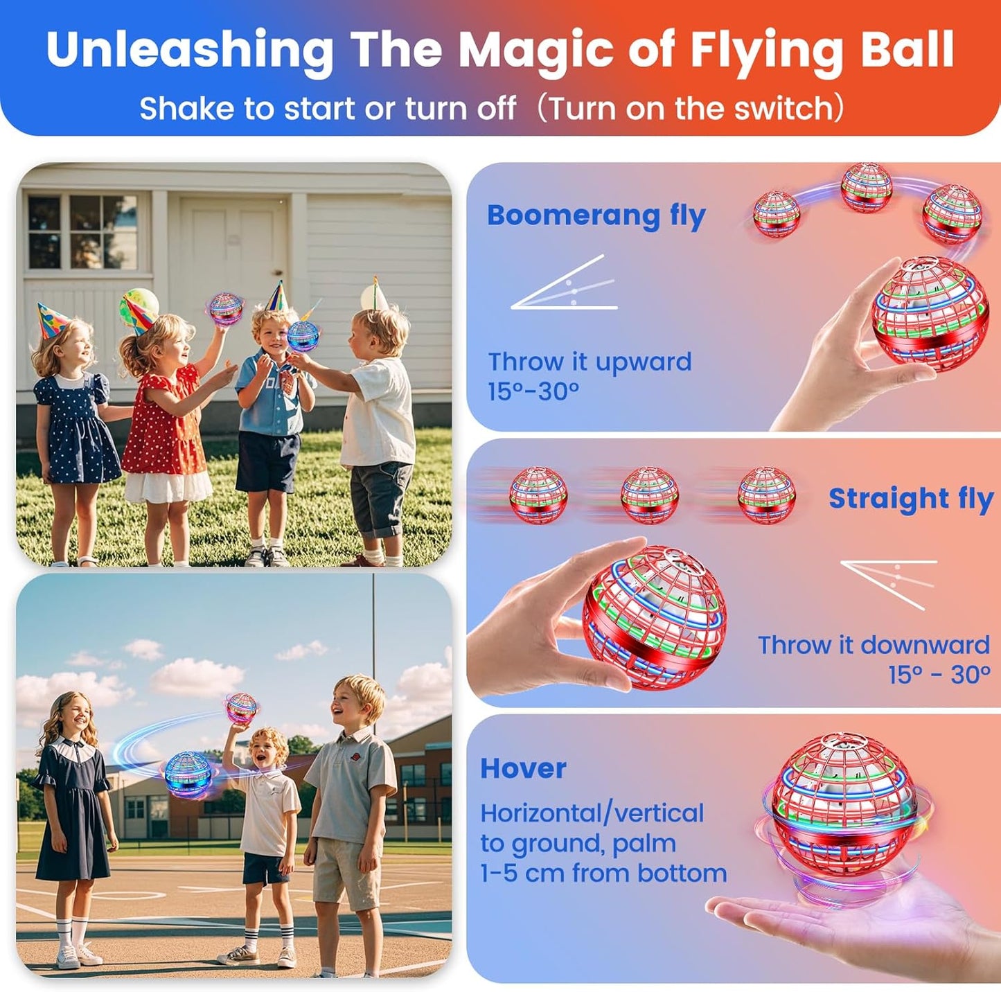 Flying Orb Ball Toy, 2026 Upgrade Hand Controlled Hover Ball with LED Lights,360° Rotating Boomerang Globe Cool Mini Drone, Ideal Birthday&Christmas Gift for Boys Girls-Blue & Purple