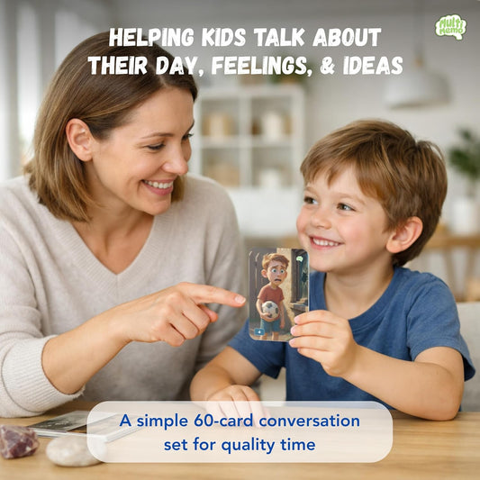 Talkiyou Kids Conversation Cards – 60 Picture Prompts & 240 Open-Ended Questions for Kids Ages 5-12 – Spark Imagination, Emotions & Meaningful Talks – Screen-Free Family Game