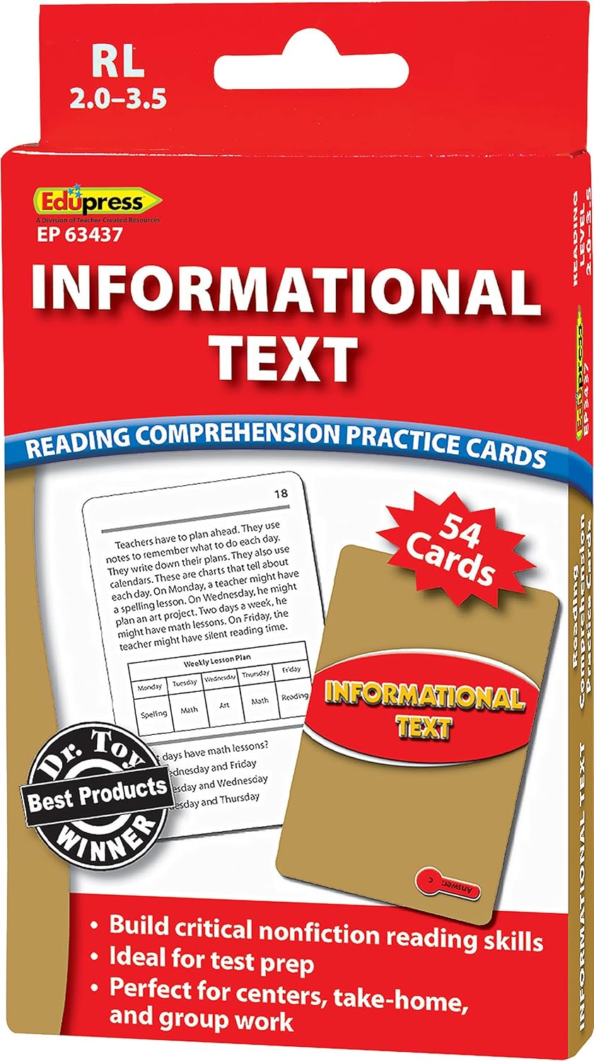 Edupress Reading Comprehension Practice Cards, Informational Text, Red Level (EP63437) Medium